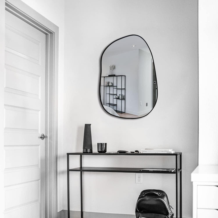Artistic squiggly mirror with black MDF wood and clear glass
