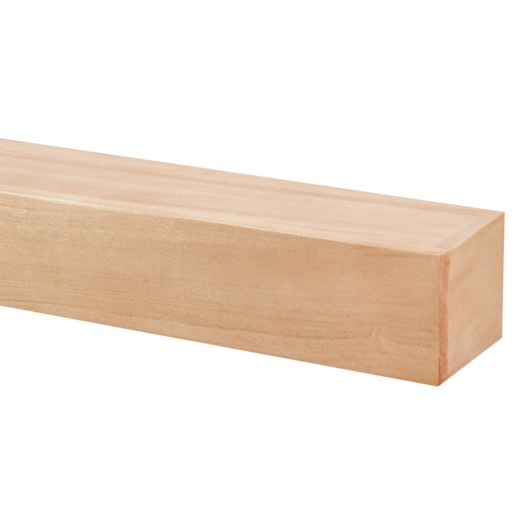 Farmhouse-style poplar wood floating fireplace mantel by Dogberrycollections, showcasing a sleek, modern design with natural wood grain.