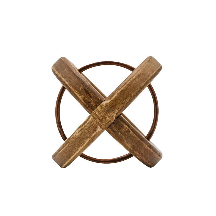 Rustic Metal & Wood Accent Sculpture with Copper Finish – Farmhouse Decorative Decor Piece