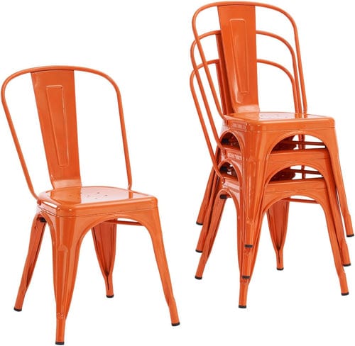 Set of 4 Modern Farmhouse Tolix Metal Chairs – Stackable Waterproof Dining Chairs - Modern Home & Kitchen
