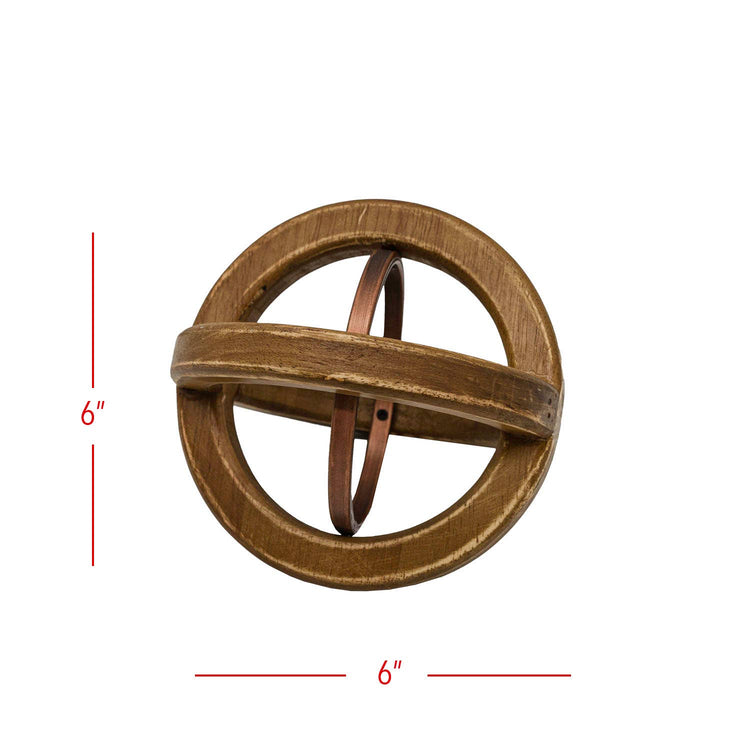Rustic Metal & Wood Accent Sculpture with Copper Finish – Farmhouse Decorative Decor Piece