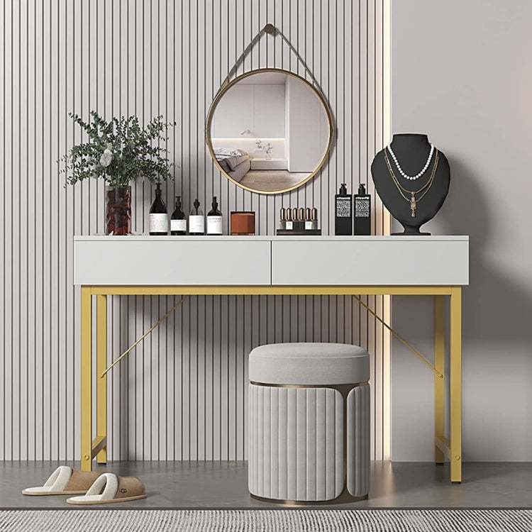 White Compact Makeup Table with Drawers