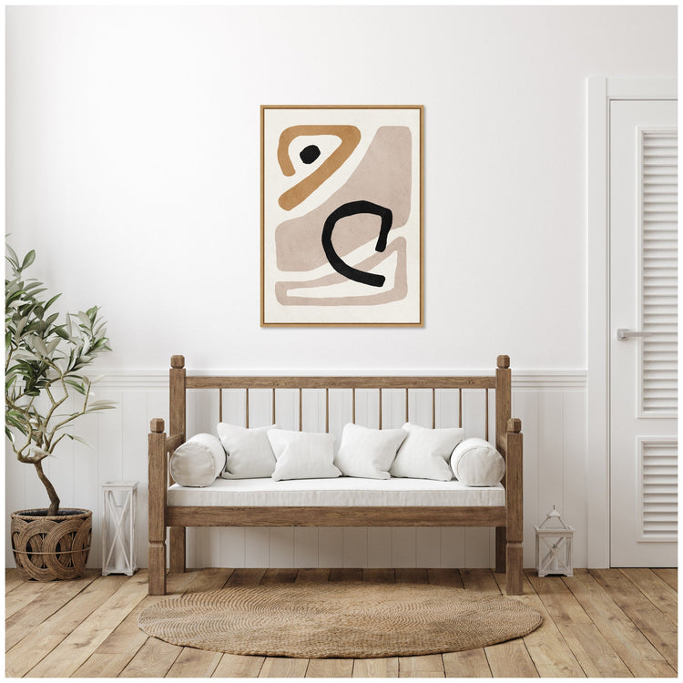 Kate and Laurel Sylvie Neutral Abstract Framed Canvas Wall Art with minimalist design and modern style.