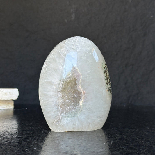 Large Uruguayan Quartz Geode Egg β Polished Statement Crystal Sculpture