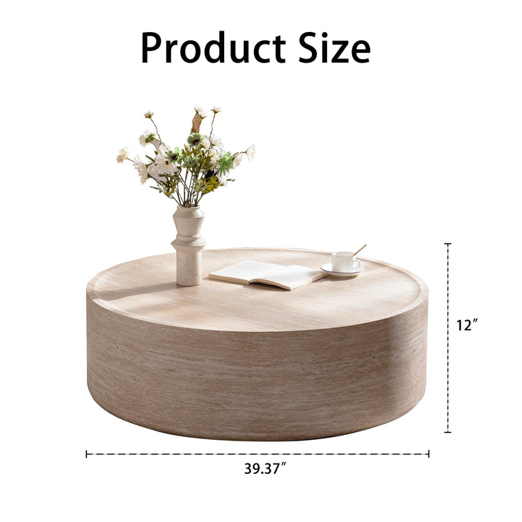 39.37" Round Coffee Table with Mars Pattern — Modern MDF Lacquered Living Room Centerpiece - Modern Home & Kitchen