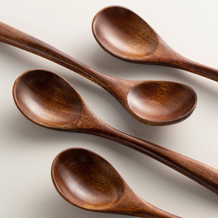 Handcrafted Vintage Wooden Spoons Set – Geometric Pattern Eco-Friendly Utensils