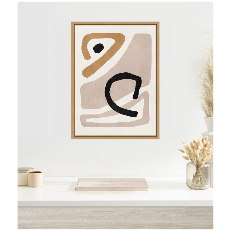 Kateandlaurel Sylvie Neutral Abstract Framed Canvas Wall Art featuring modern minimal design and neutral tones on a sleek framed canvas.
