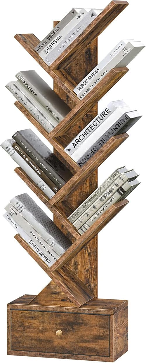 Space-saving tree bookshelf for living rooms, offices, or bedrooms