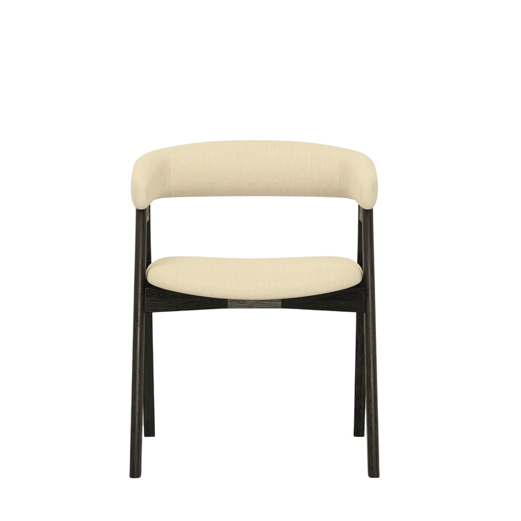 Alpine Furniture Cove curved back side chair with wooden legs and upholstered seat, showcasing modern design and comfortable seating.