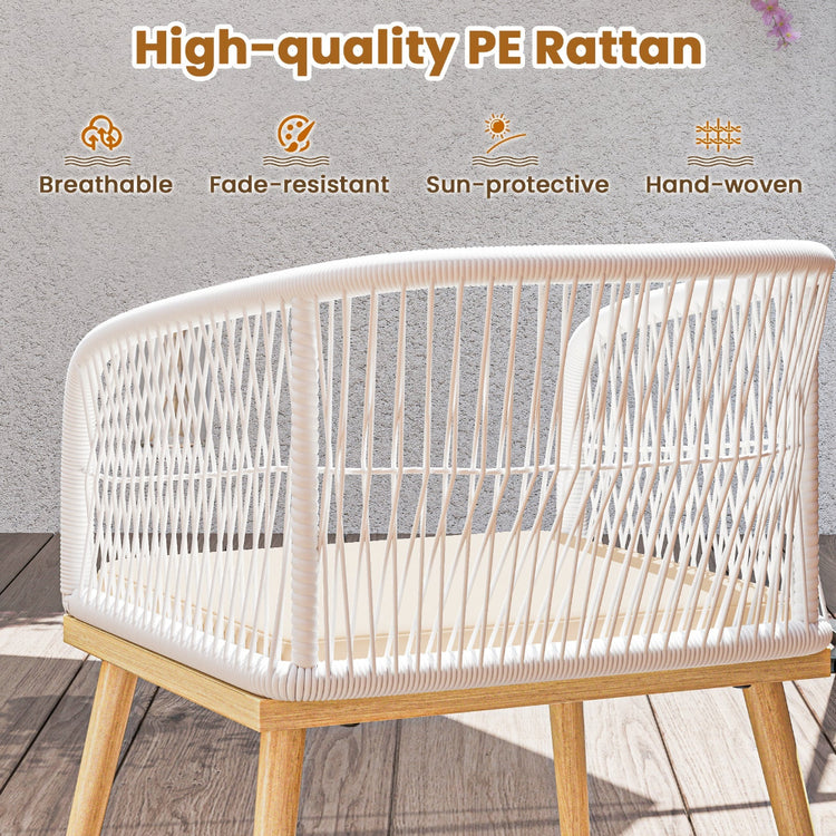 White small outdoor wicker 3-piece furniture set with compact patio seating, perfect for garden or balcony relaxation.