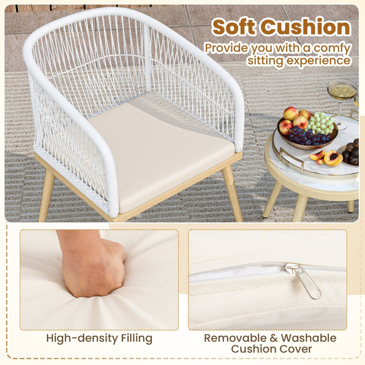 White small outdoor wicker 3-piece furniture set with compact patio seating, perfect for garden or balcony relaxation.
