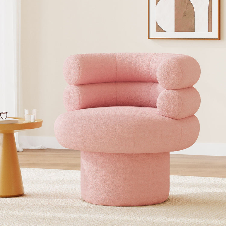 HouseOfZazla round swivel accent chair with plush teddy fleece upholstery, barrel-style lounge chair for modern living spaces.