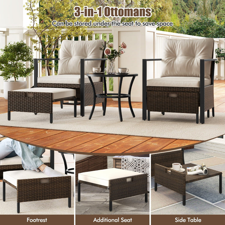 Four-piece white wicker outdoor chair set with a glass-topped coffee table, perfect for patio seating and outdoor relaxation.