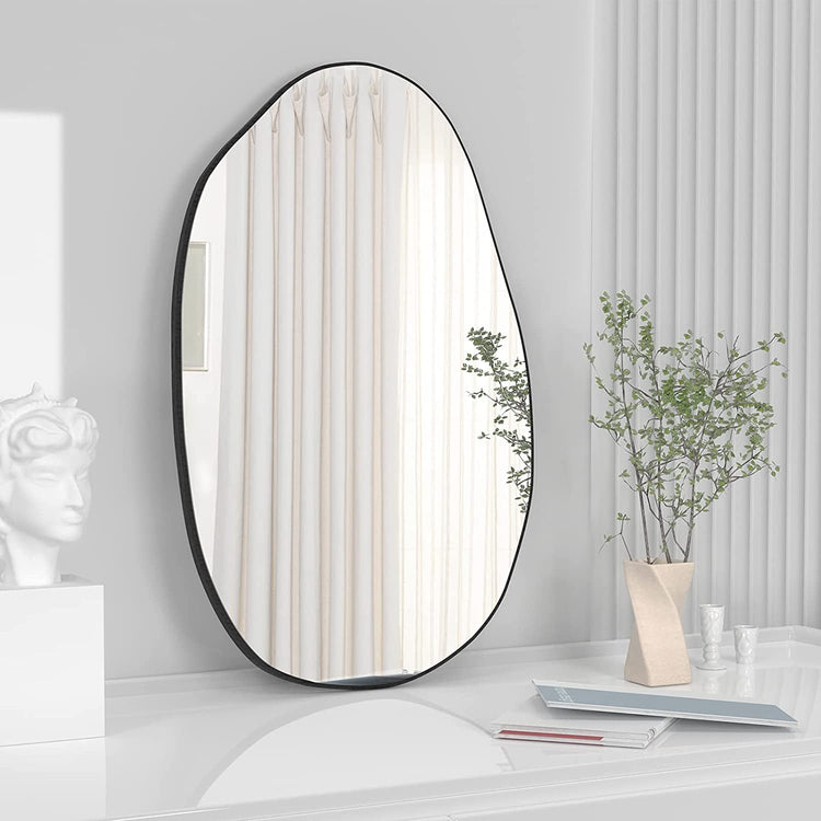 Asymmetrical Wood Framed Wall Mirror for Decoration - Modern Home & Kitchen
