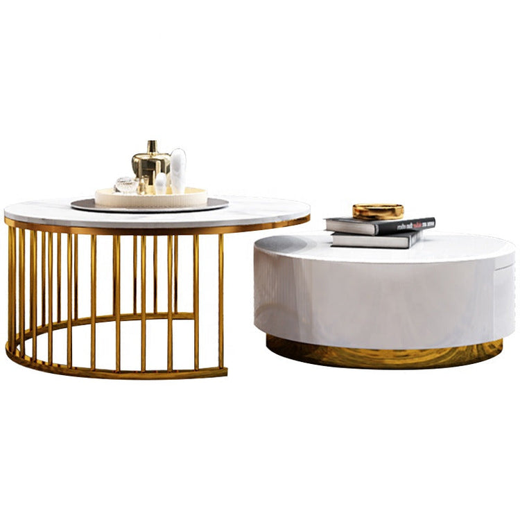 Modern Stainless Steel Nesting Coffee Tables — Set of 2 | Black & White Side Tables with Storage - Modern Home & Kitchen