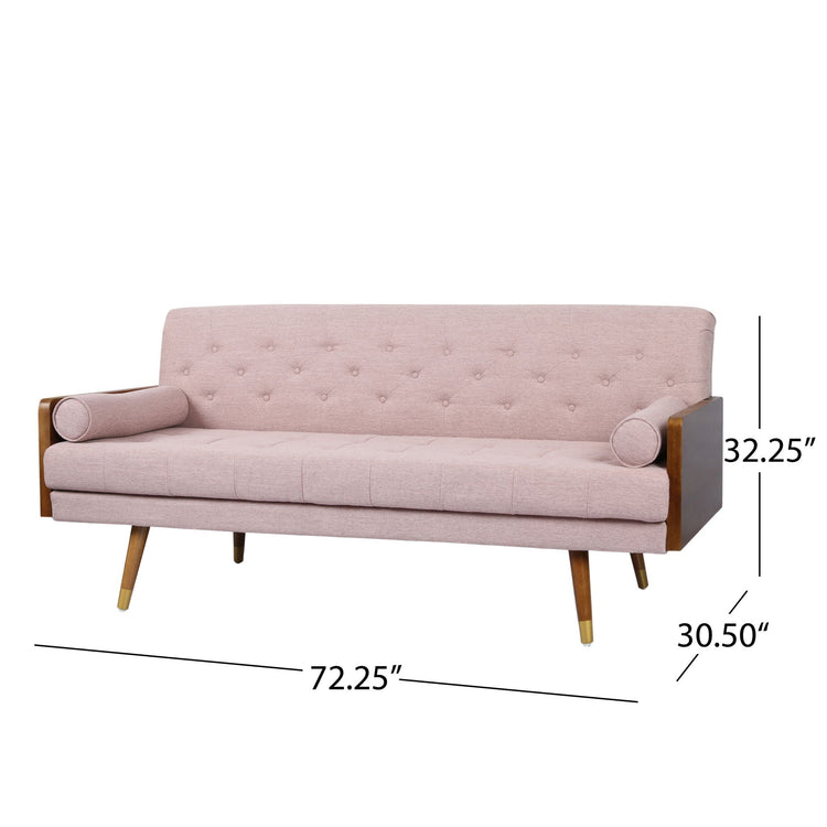 Aidan mid-century modern tufted grey fabric sofa by HouseOfZazla, stationary couch with plush cushions and sleek design.
