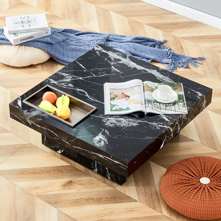 Modern black MDF round coffee table with minimalist design and 31.4-inch diameter, stylish and versatile for living rooms.