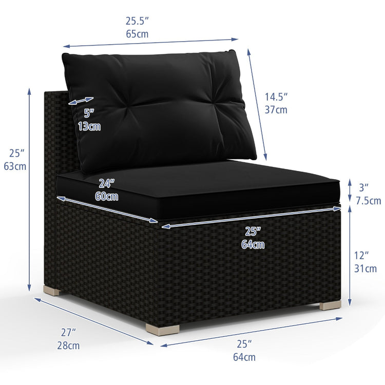 Black wicker outdoor chair set with five piece patio seating, including armchairs and a central table for outdoor relaxation.