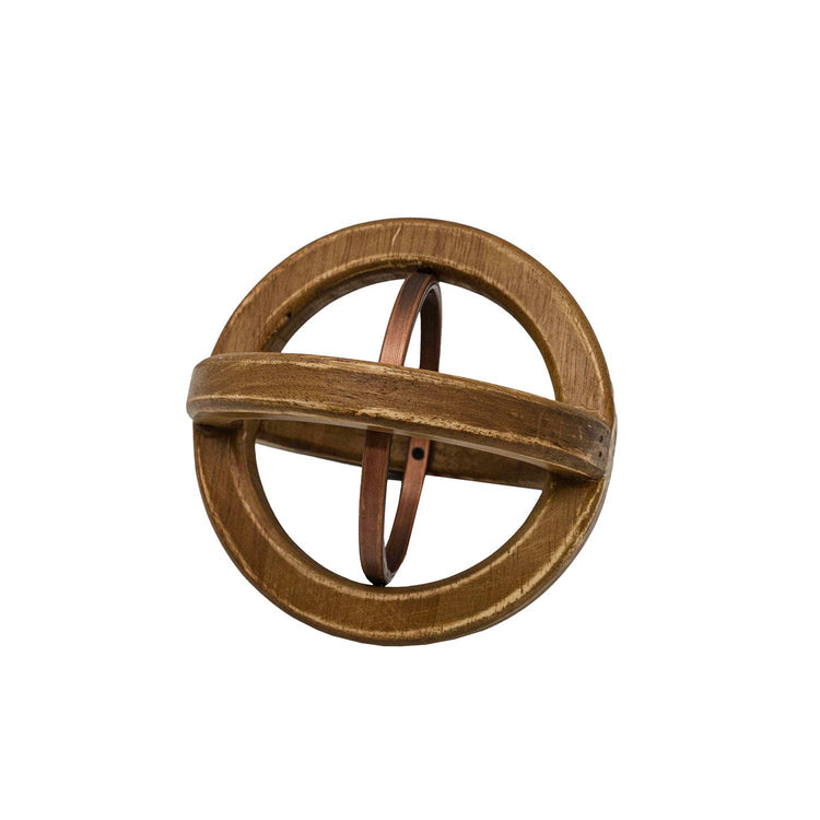 Rustic Metal & Wood Accent Sculpture with Copper Finish – Farmhouse Decorative Decor Piece