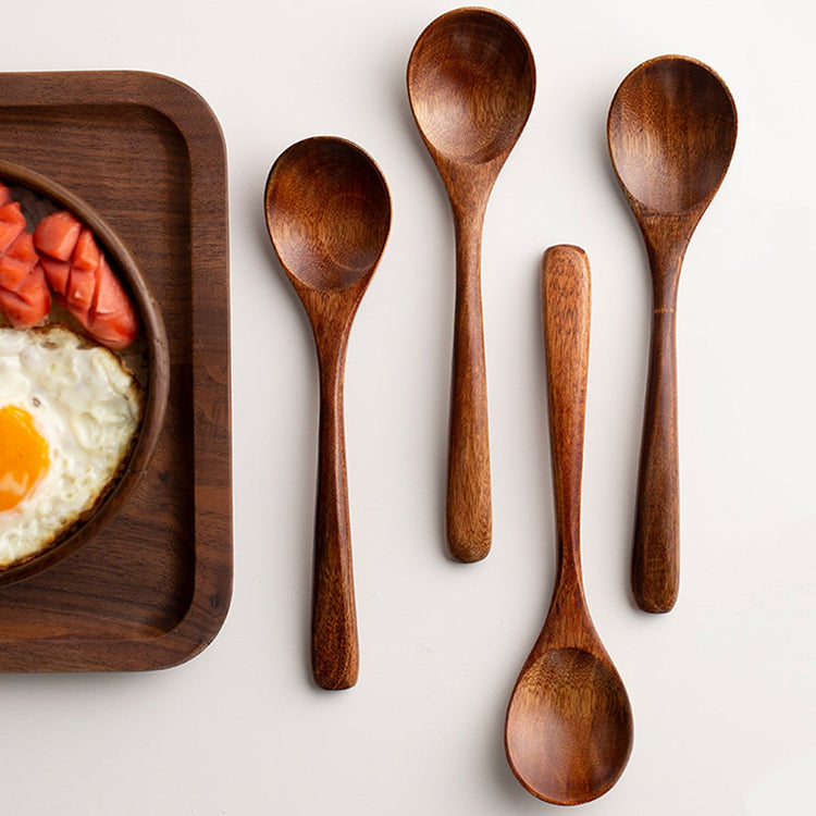Handcrafted Vintage Wooden Spoons Set – Geometric Pattern Eco-Friendly Utensils
