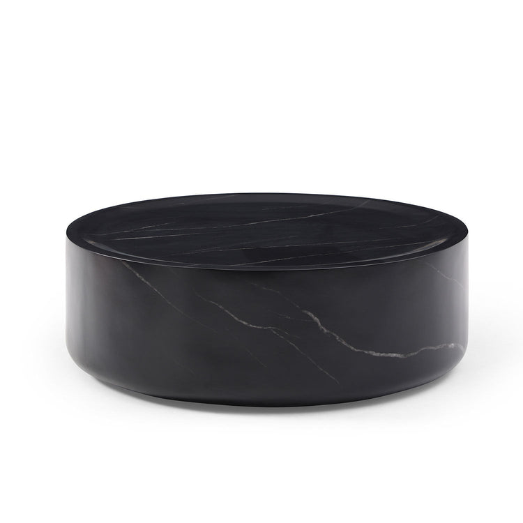 39.37'' Black Marble Round Coffee Table, Fiberglass Construction | Modern Home & Kitchen