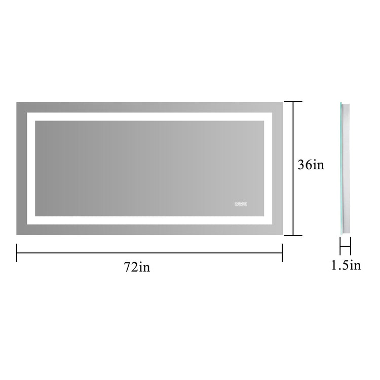 72" x 36" LED Lighted Bathroom Mirror – Anti-Fog, Dimmable, Shatterproof Vanity Mirror - Modern Home & Kitchen