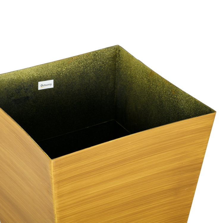 Set of three Outsunny 28-inch outdoor garden planters with drainage holes, faux wood finish, ideal for garden or patio.