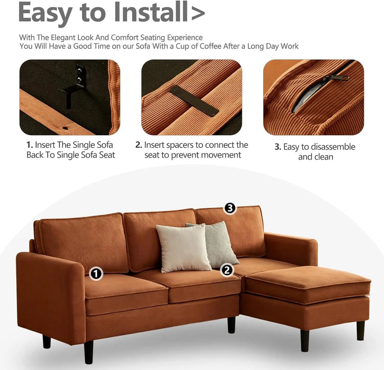 Canva Home Gareth corner modular sofa couch with 3 seats, convertible sofa bed, in a modern living room setting.