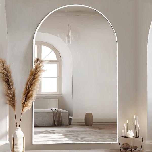 MIRRORONS MELOMOIR oversized white floor mirror with thin aluminum frame, leaning or hanging, tempered glass for bedroom or living room