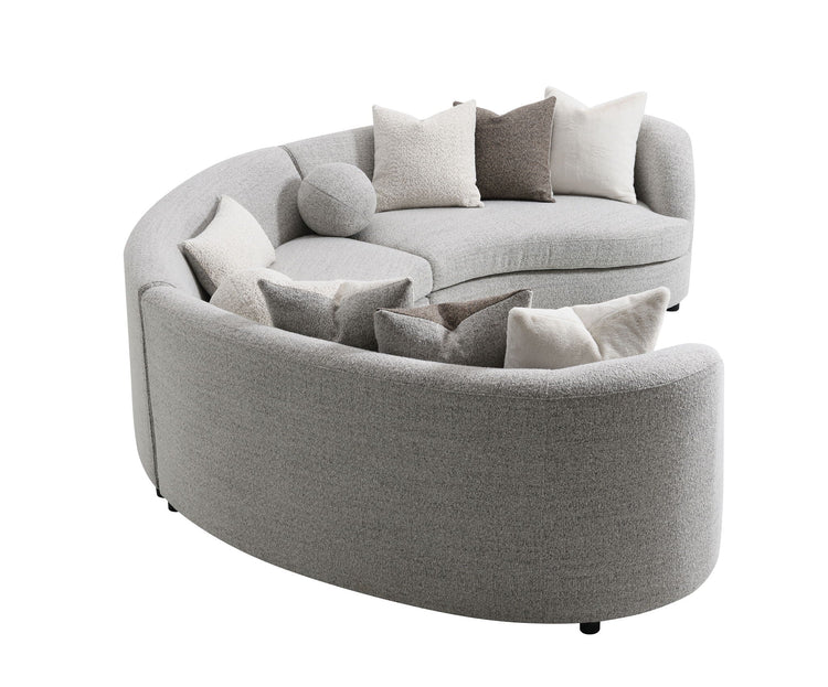 Gray Ivria Boucle U-Shape Sectional Sofa by HouseOfZazla with curved design, wood frame, and nine down feather pillows.