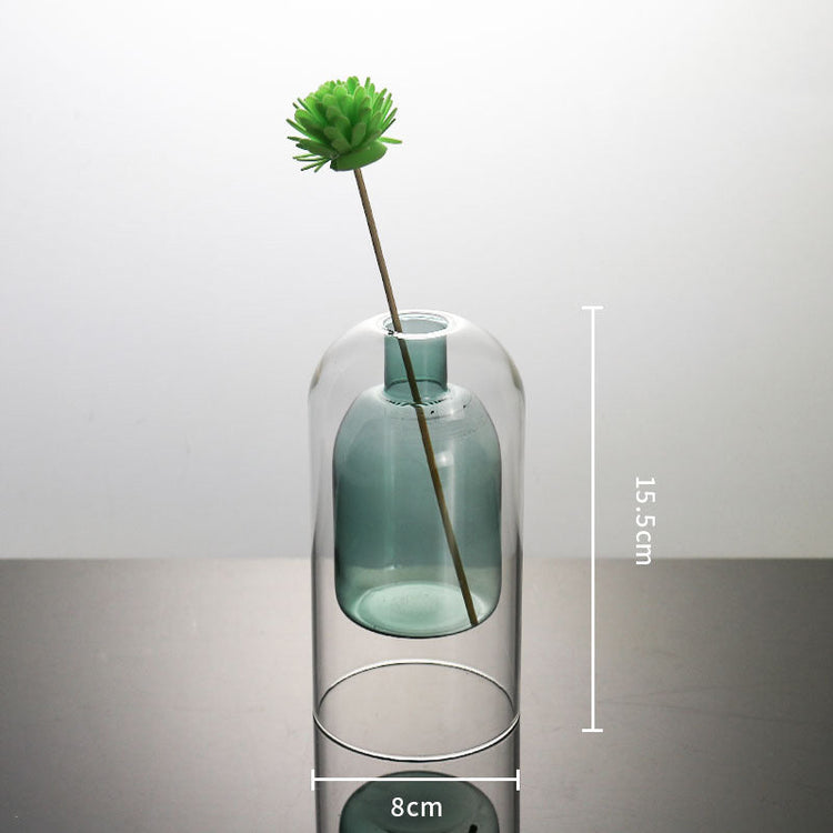 Modern glass vase by FLIPSTYLEZLLC featuring double glass containers, ideal for home decor, wedding decoration, or hydroponic flowers.