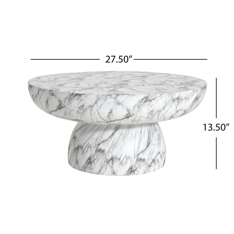 HouseOfZazla MGO Faux Marble Coffee Table, 27.5-inch round indoor and outdoor table with handcrafted finish.