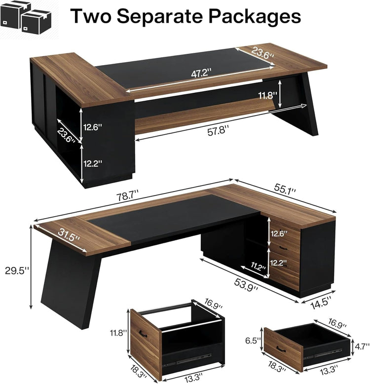 78" L-Shaped Executive Office Desk - Modern Home & Kitchen