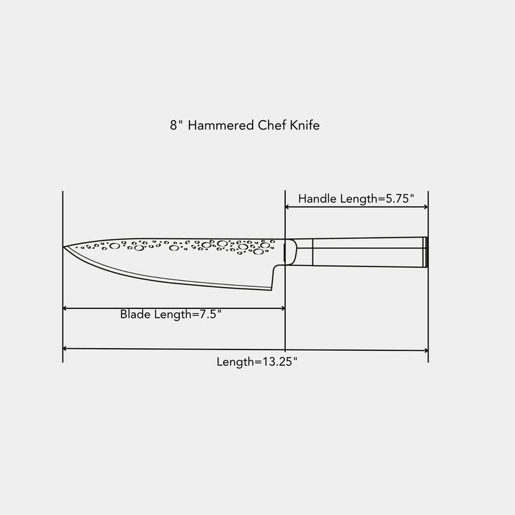 Swiss Diamond 8-inch hammered chef knife with a stainless steel blade and ergonomic handle, ideal for precise kitchen cutting tasks.