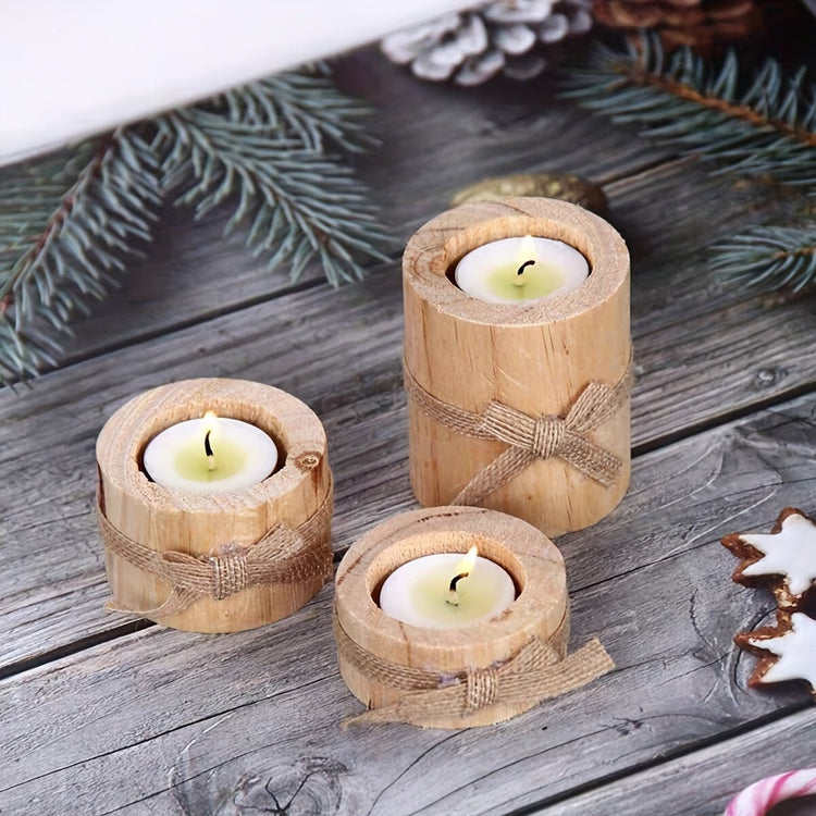 Elegant Wooden Candlesticks Set – Handcrafted Rustic Decor - Modern Home & Kitchen