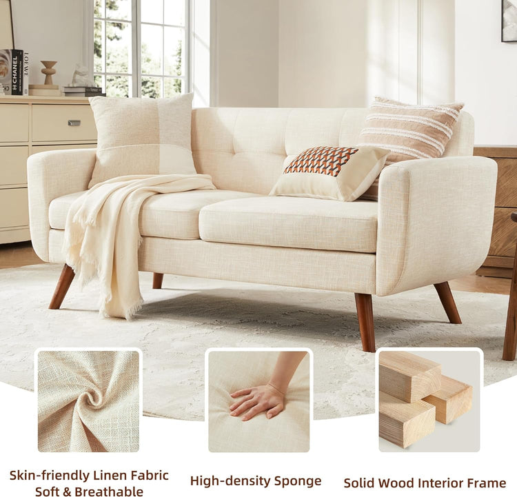 Modern Beige Loveseat – Mid-Century Comfort & Style for Any Space - Modern Home & Kitchen