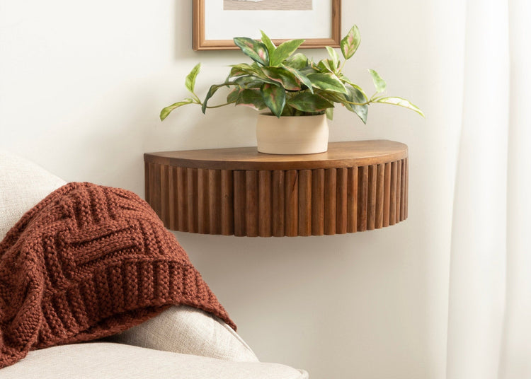 Reid Ribbed Floating Side Table | Modern Wall Mounted Bedside Table Decor