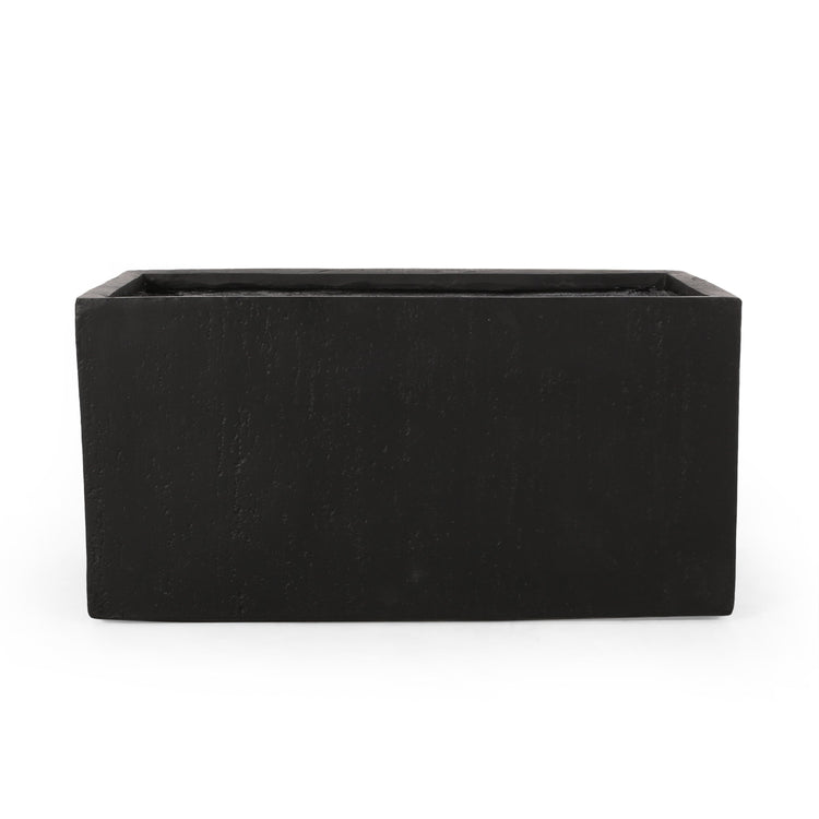 Rectangular black planter on a white background