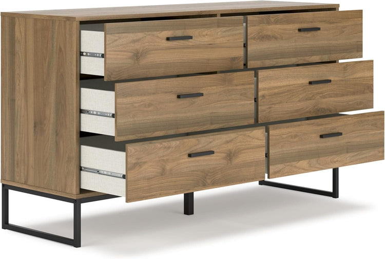 Modern bedroom dresser with six drawers and industrial design