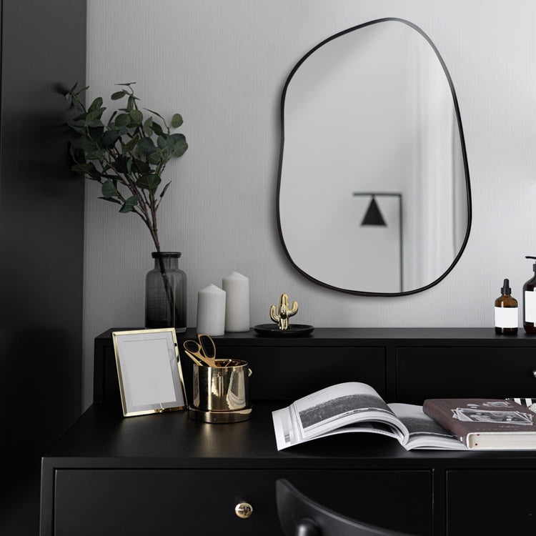Modern asymmetrical wall mirror with squiggly MDF wood frame