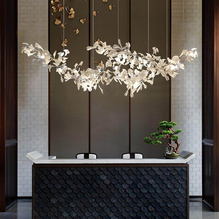 Gingko Style H chandelier by Vinlighting featuring linear Art Deco design with elegant hanging light fixtures.