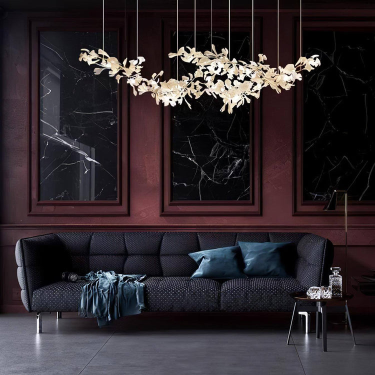 Gingko chandelier style H by Vinlighting, modern art-deco linear chandelier with sleek design and elegant lighting fixtures.