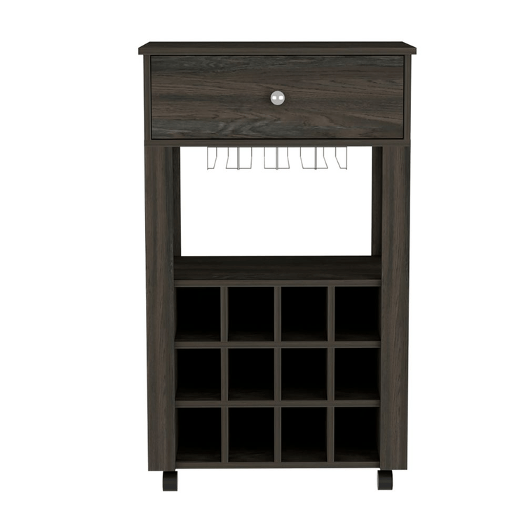 Modern wine rack bar cart with glass holder and storage drawer