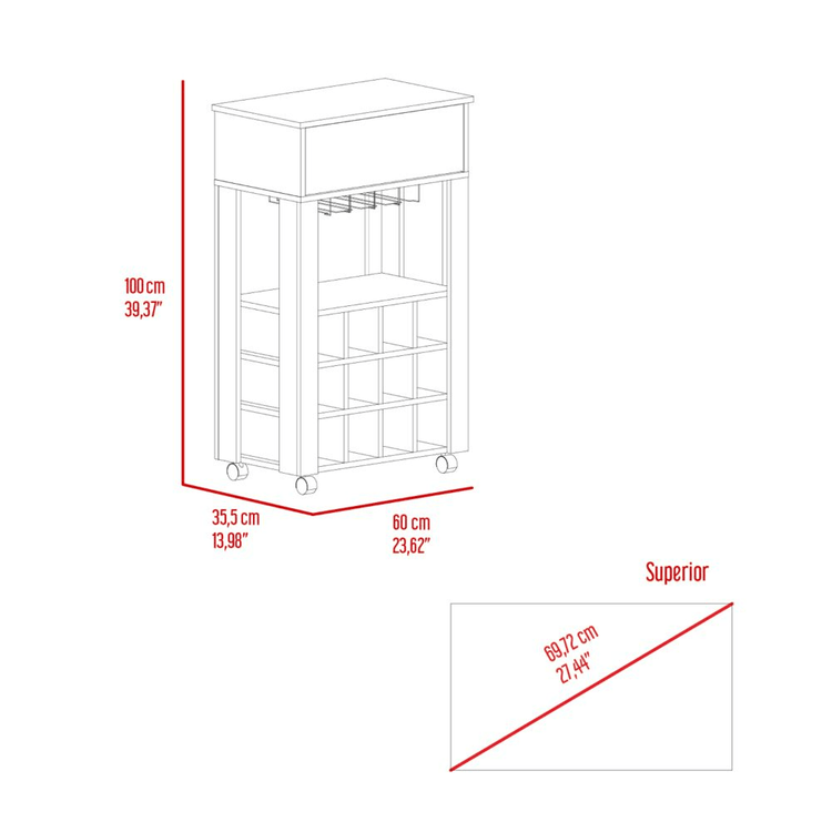 Bayamon Bar Cart – Contemporary Wine & Glass Storage with Drawer and Casters - Modern Home & Kitchen