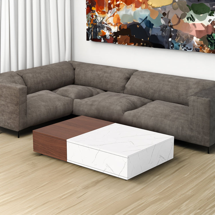 Modern style walnut coffee table with two storage spaces - Modern Home & Kitchen