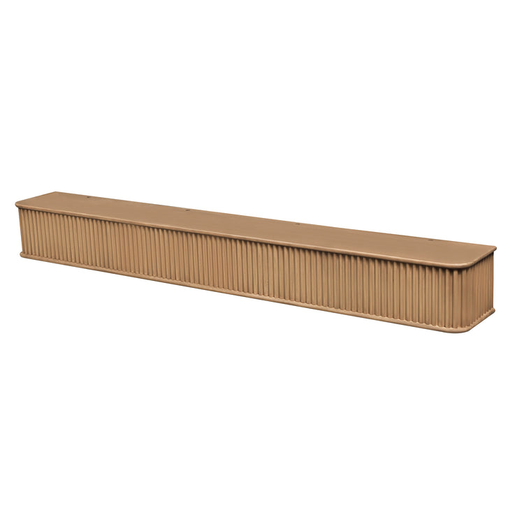 Chestnut-colored fluted wood fireplace mantel shelf by Dogberrycollections, showcasing detailed fluted design and natural wood grain.