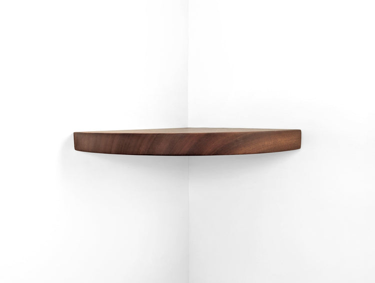 Floating Corner Shelf with Cord Hole in Mahogany