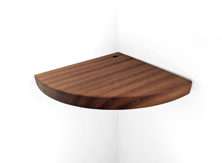 Floating Corner Shelf with Cord Hole in Mahogany