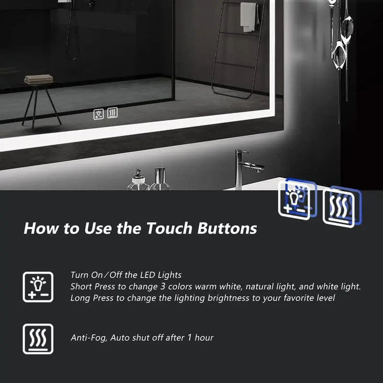 HAUSVITA Deluxe Center Glow LED bathroom mirror with anti-fog feature and touch light for modern, illuminated bathroom decor.