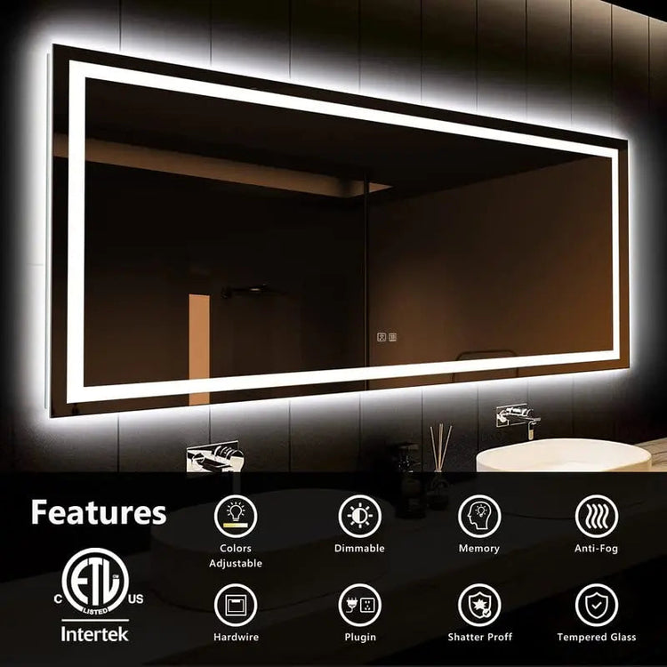 HAUSVITA Deluxe Center Glow LED bathroom mirror with anti-fog feature and touch light, designed for modern bathrooms.